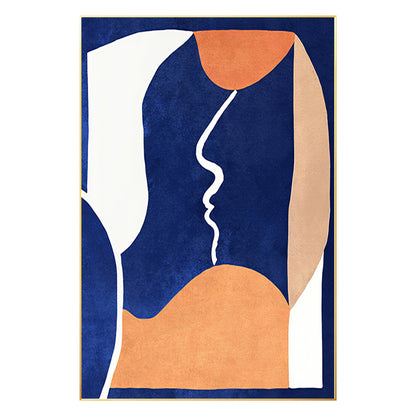 Abstract Figure Painting: Dark Blue, Sandy Brown, Minimalist Framed Canvas Art #6