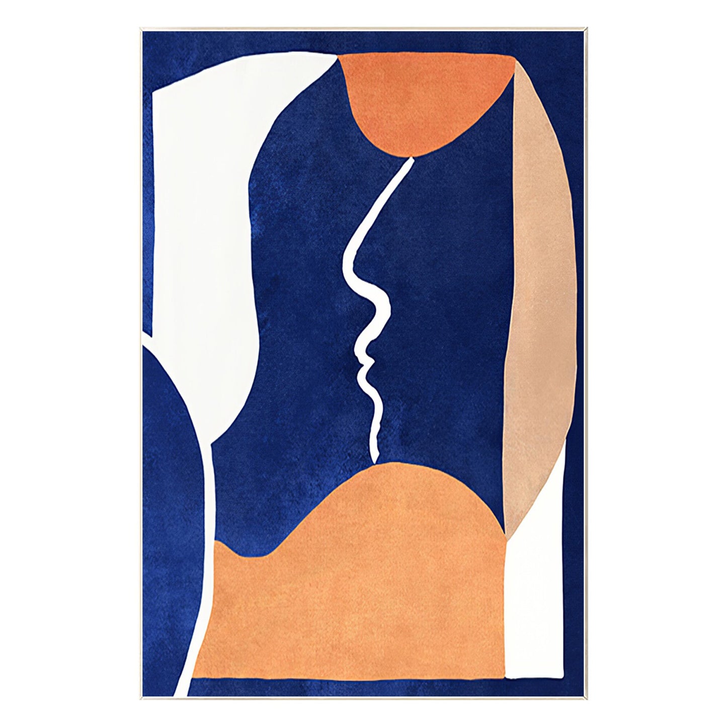 Abstract Figure Painting: Dark Blue, Sandy Brown, Minimalist Framed Canvas Art #7