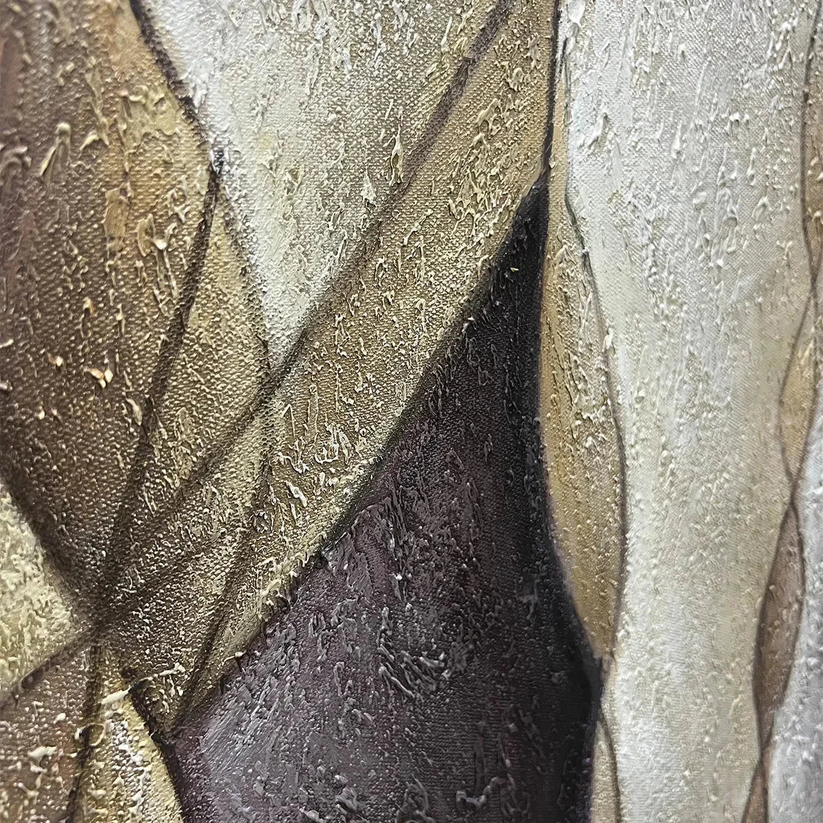ABSTRACT FIGURES: Textured Beige and Brown Panoramic Painting | rectangular format, hand-painted canvas edge