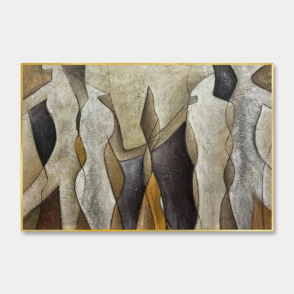ABSTRACT FIGURES: Textured Beige and Brown Panoramic Painting | hanging in living room, Figurative wall art