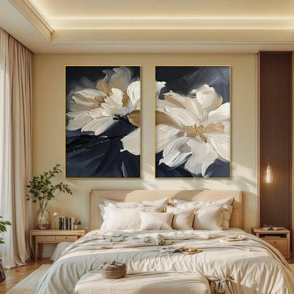 ABSTRACT FLORAL DIPTYCH: Textured Floral Set of 2 Vertical | Abstract closeup, raised brushwork detail