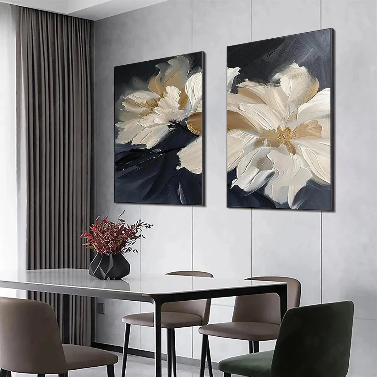 ABSTRACT FLORAL DIPTYCH: Textured Floral Set of 2 Vertical | Abstract mood, soft natural light studio shot