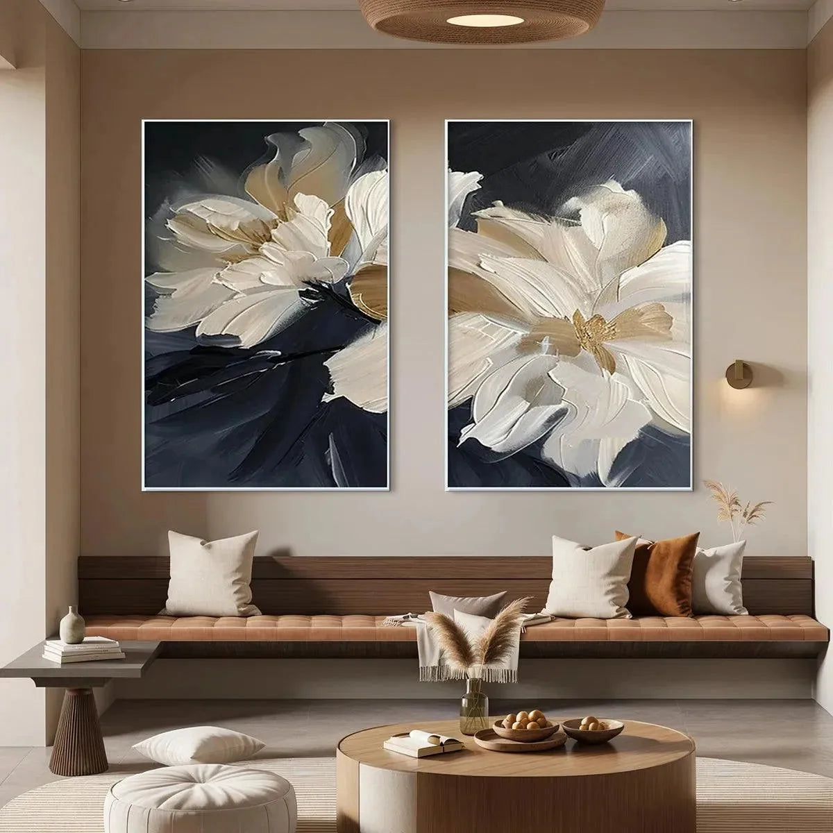 ABSTRACT FLORAL DIPTYCH: Textured Floral Set of 2 Vertical | multi-color palette, original oil on stretched canvas art