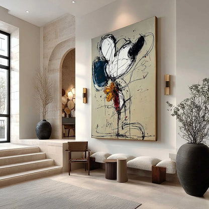SPONTANEOUS BLOOM: Large Abstract Floral Impasto Painting | Abstract mood, soft natural light studio shot