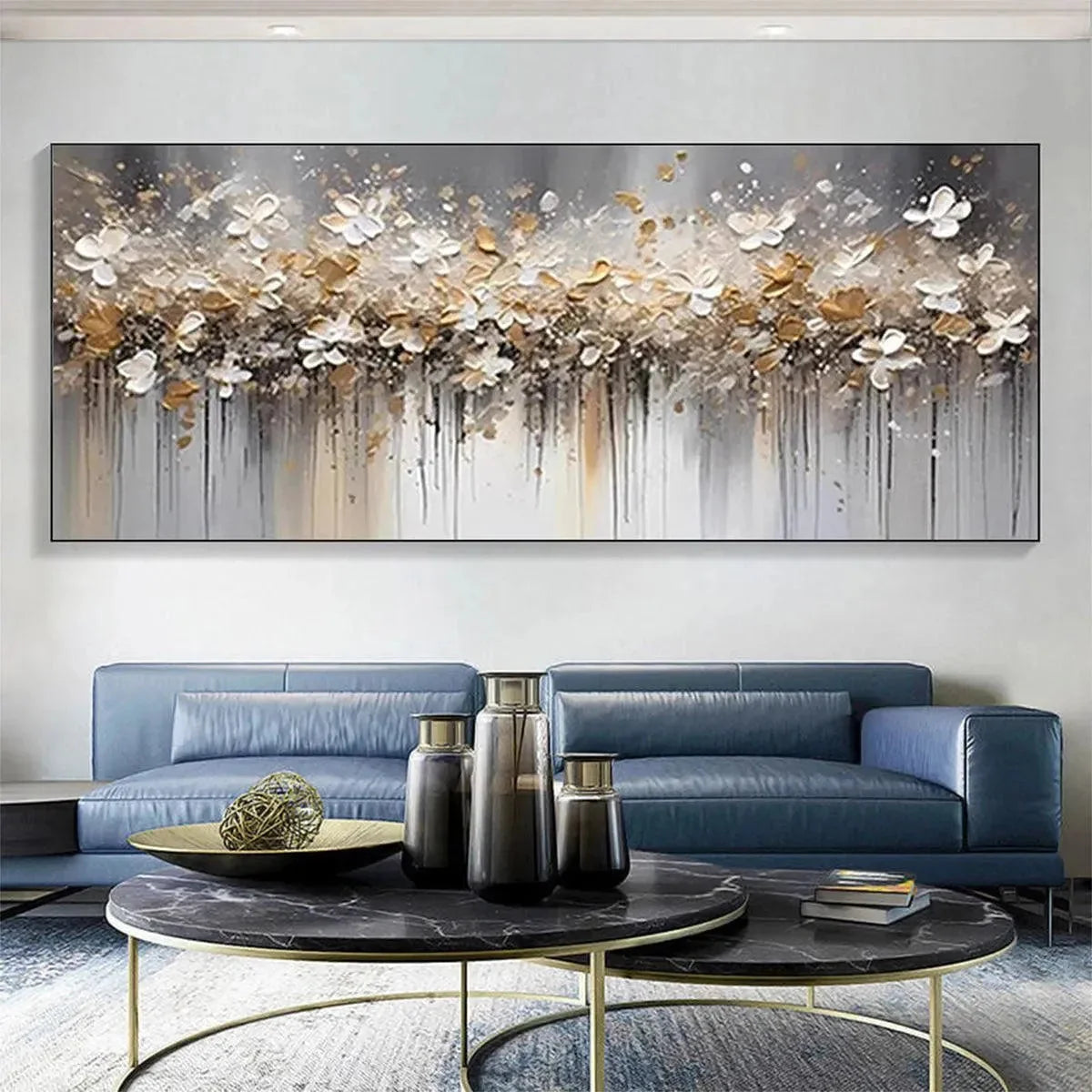 GOLDEN DRIFT: White and Gold Floral Abstract Painting | Abstract closeup, raised brushwork detail