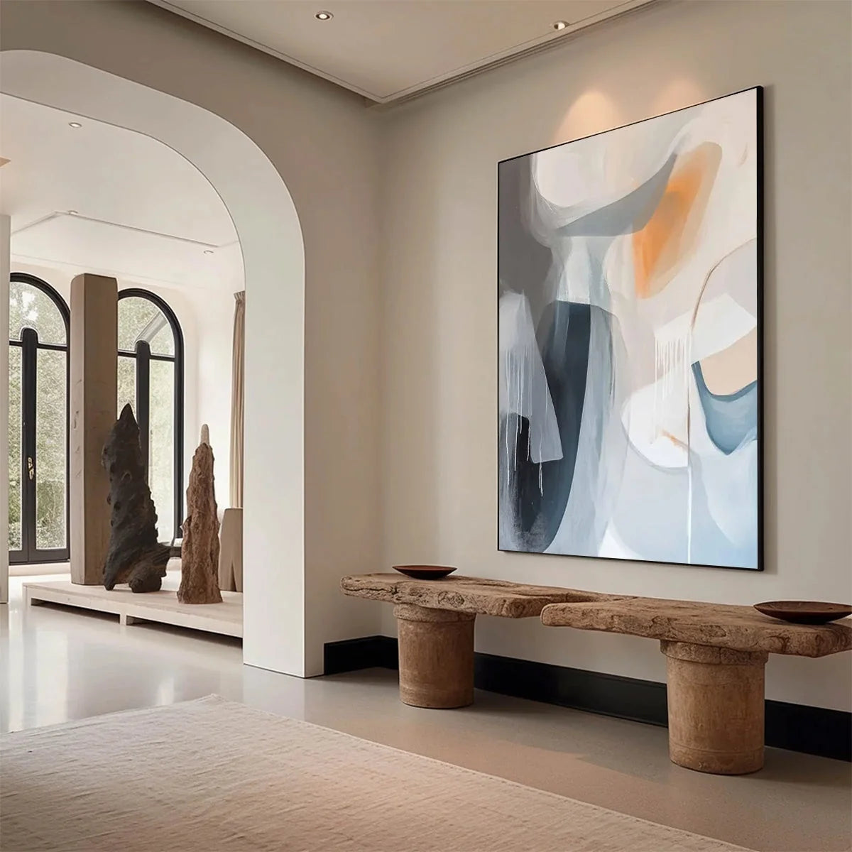 ABSTRACT FLOW: Modern Minimalist Abstract Oil Painting | rectangular format, hand-painted canvas edge