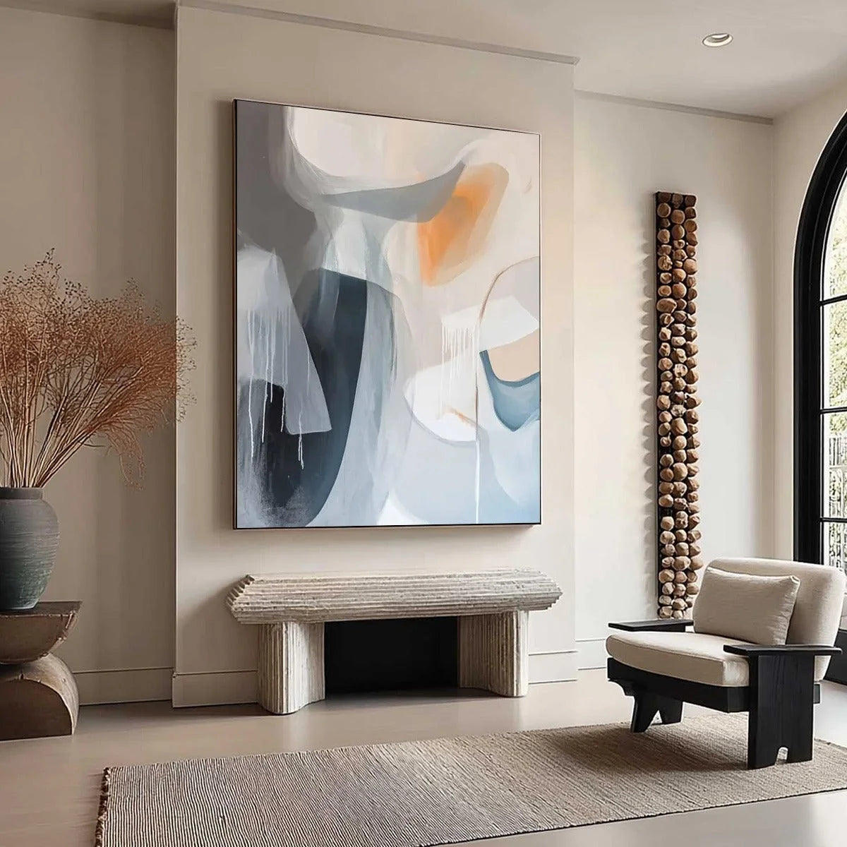ABSTRACT FLOW: Modern Minimalist Abstract Oil Painting | gold frame stretched on neutral wall