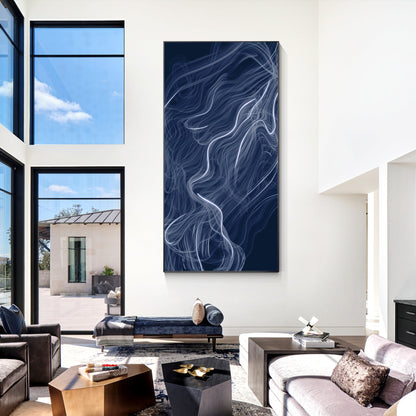 Abstract Fog Painting: Navy Blue Wall Art on Canvas, Framed #3