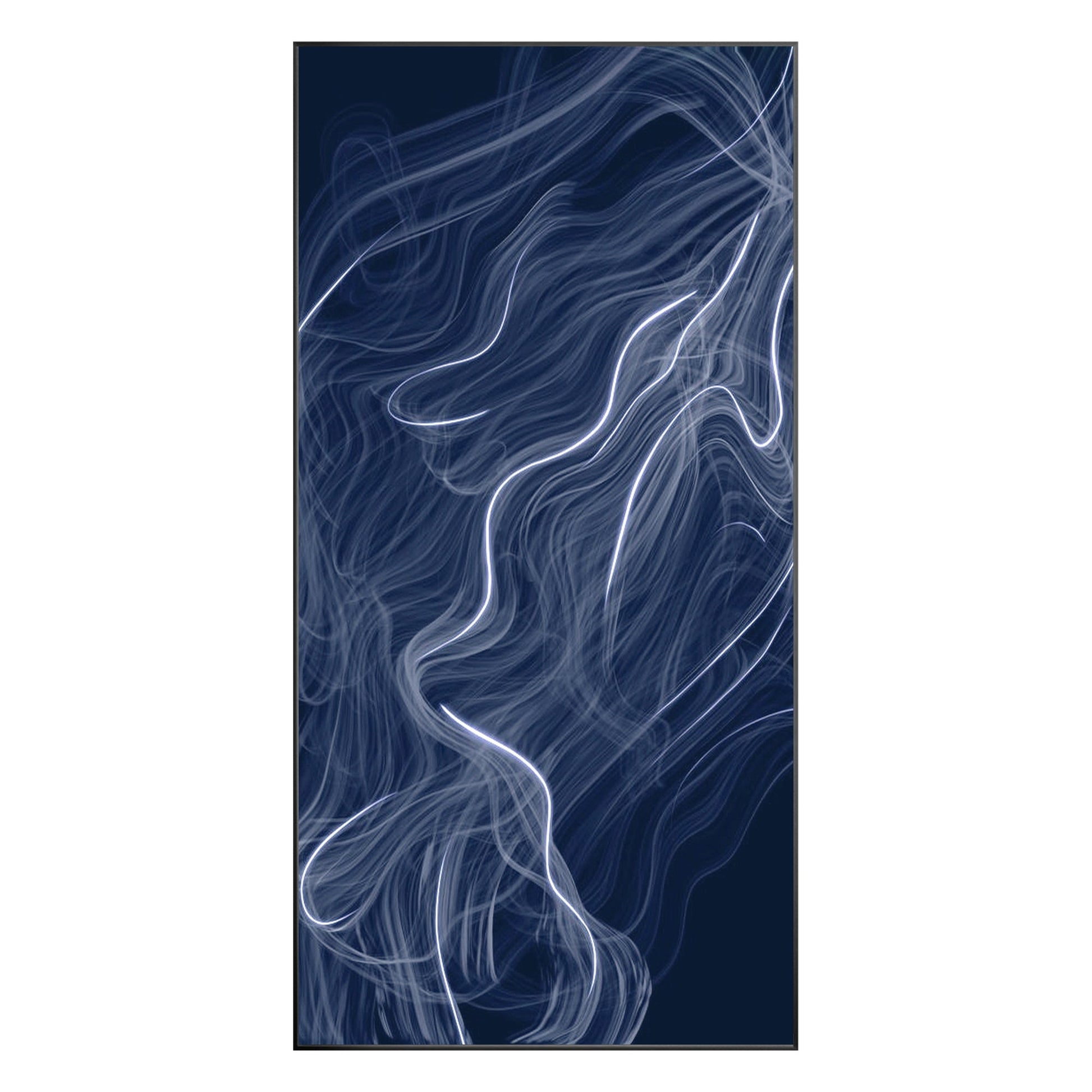 Abstract Fog Painting: Navy Blue Wall Art on Canvas, Framed #10