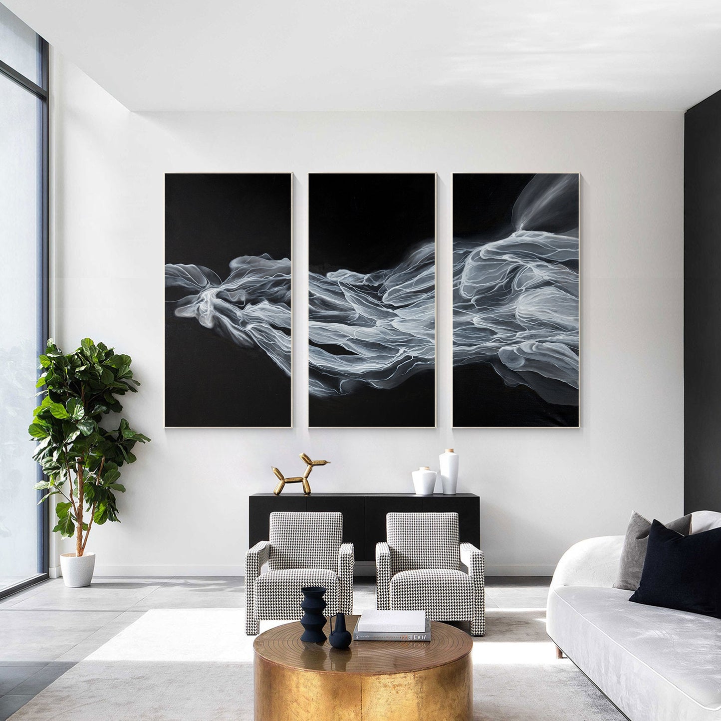 Abstract Fog Painting Set: Black & White Canvas Wall Art #2