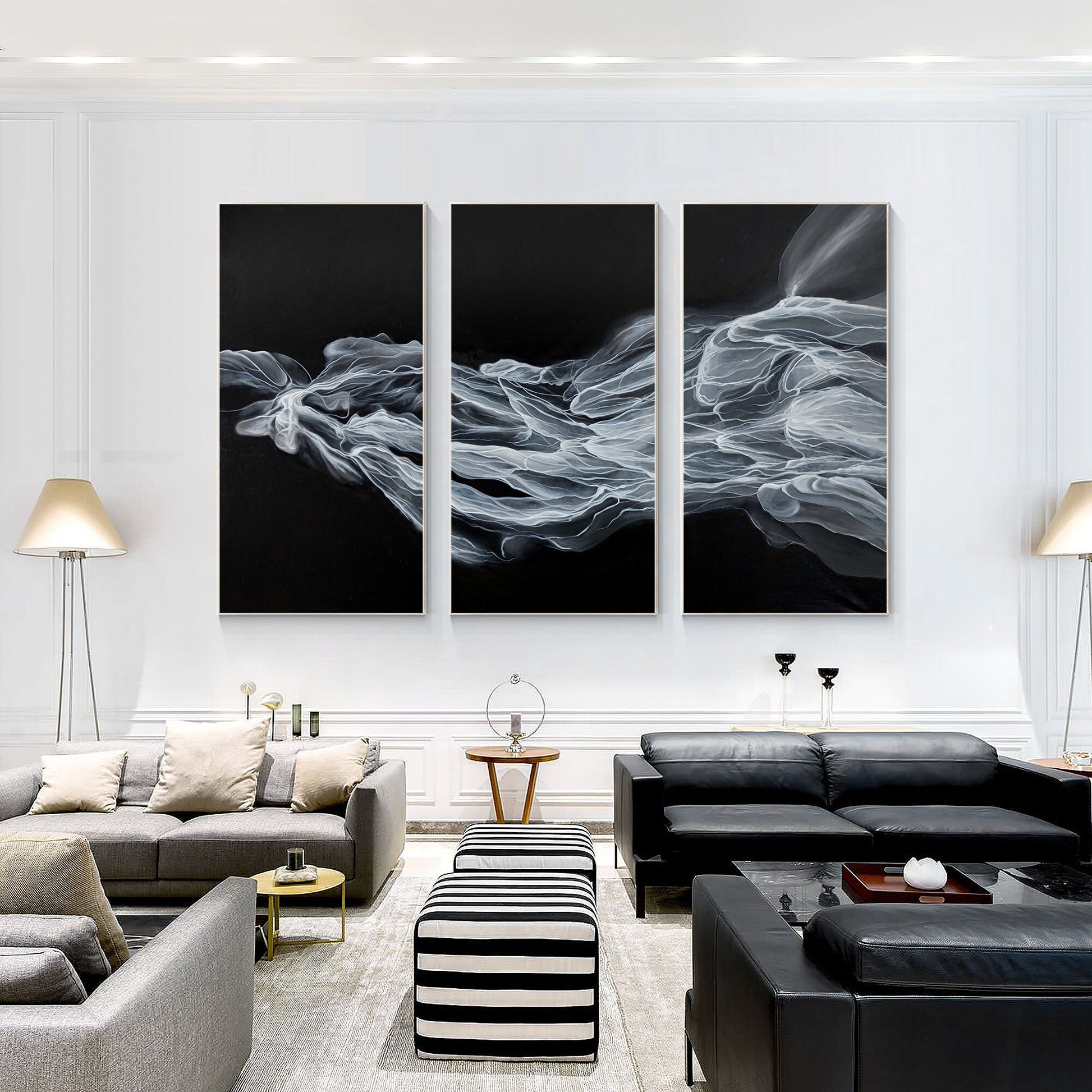 Abstract Fog Painting Set: Black & White Canvas Wall Art #4