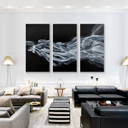 Abstract Fog Painting Set: Black & White Canvas Wall Art #4
