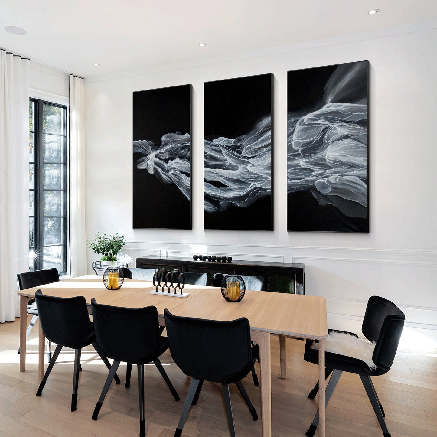 Abstract Fog Painting Set: Black & White Canvas Wall Art #5