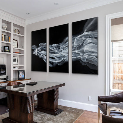 Abstract Fog Painting Set: Black & White Canvas Wall Art #1