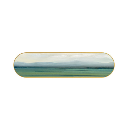 Abstract Foggy Mountain Canvas Art, Gray Green Landscape Painting, Oval Wall Art #7