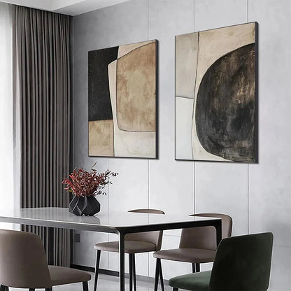 ABSTRACT GEOMETRIC DIPTYCH: Geometric Set of 2 Vertical | gold frame stretched on neutral wall