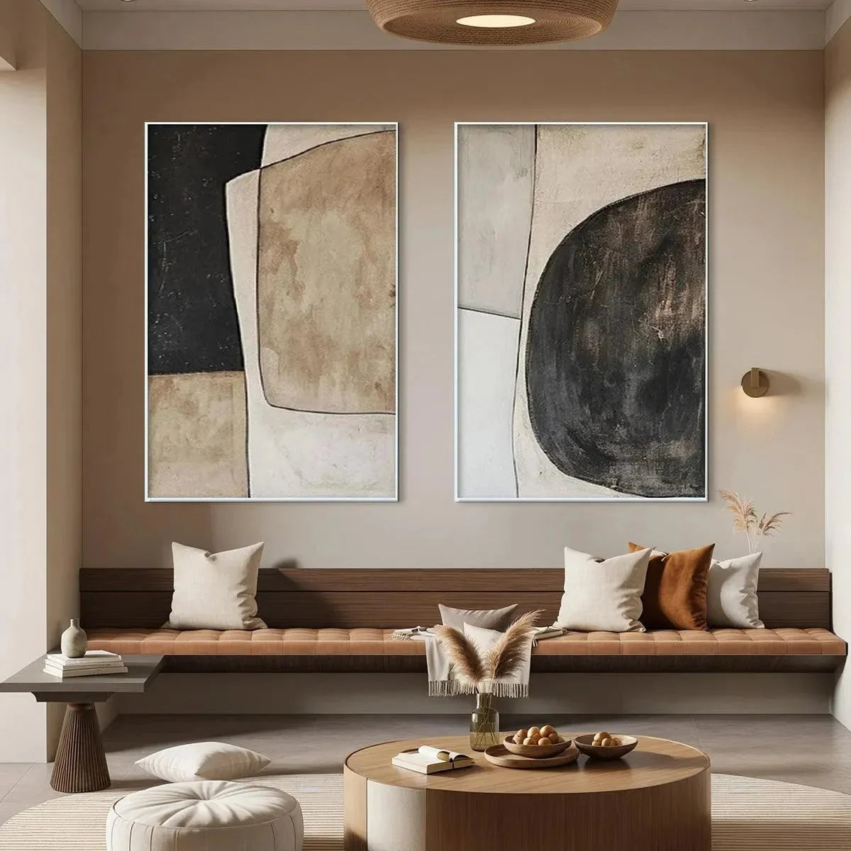 ABSTRACT GEOMETRIC DIPTYCH: Geometric Set of 2 Vertical | rolled canvas, ready for custom framing