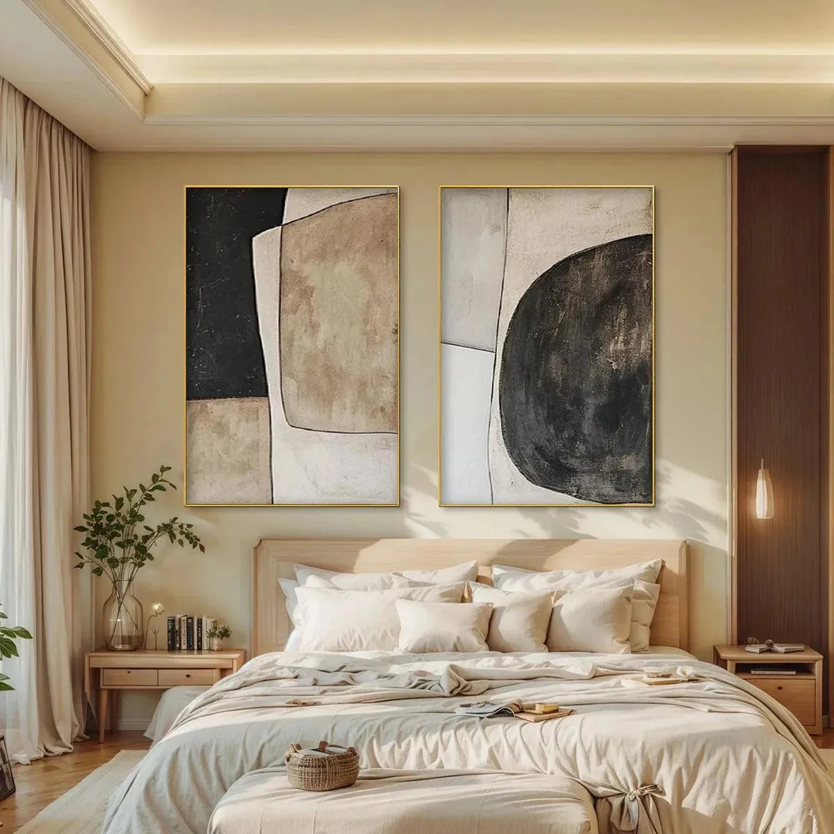 ABSTRACT GEOMETRIC DIPTYCH: Geometric Set of 2 Vertical | Abstract mood, soft natural light studio shot