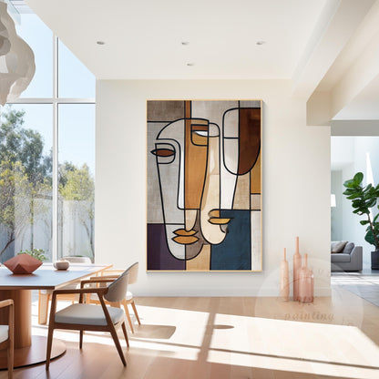 Abstract Geometric Face Canvas Art, Minimalist Modern Portrait Painting, Oversiz #2