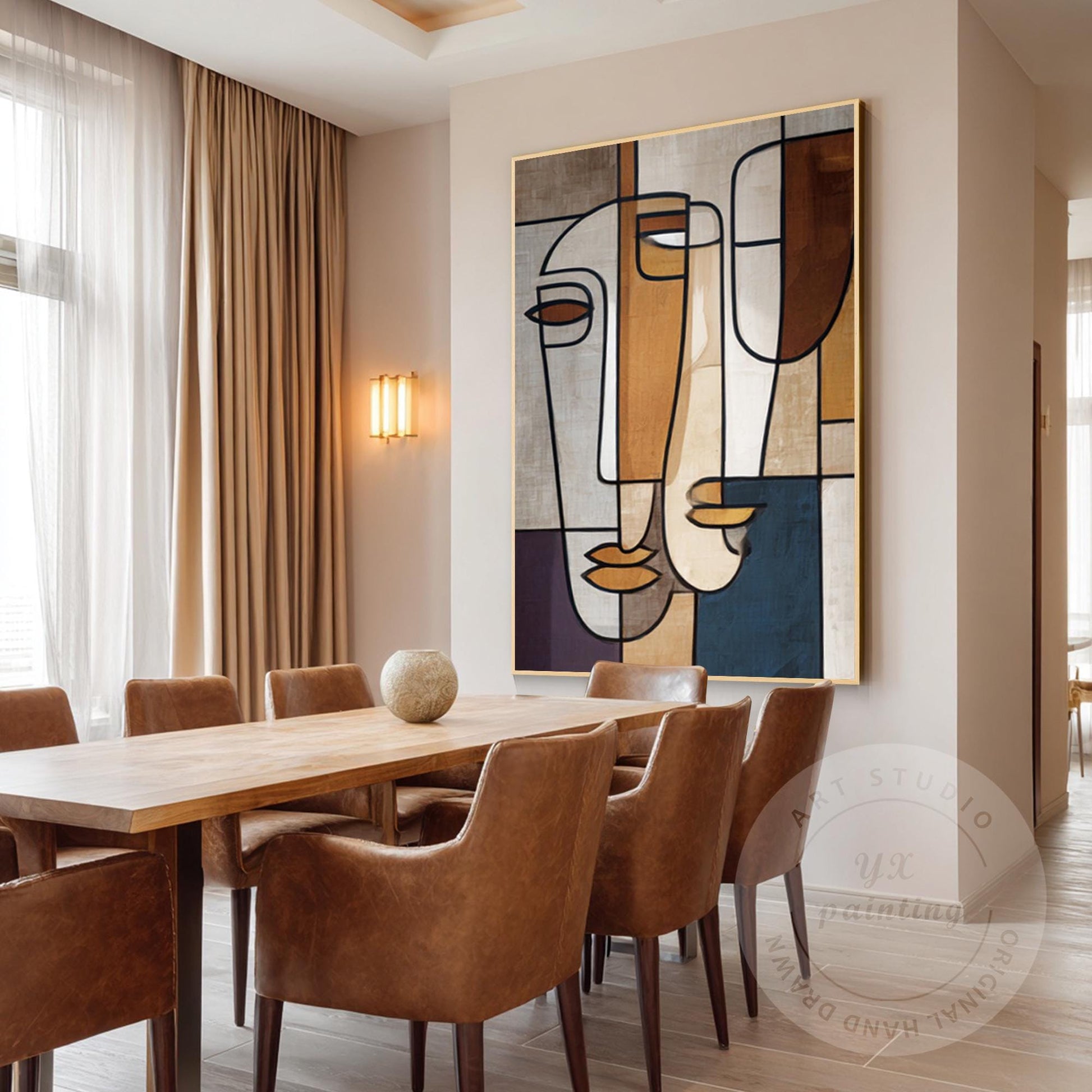 Abstract Geometric Face Canvas Art, Minimalist Modern Portrait Painting, Oversiz #3