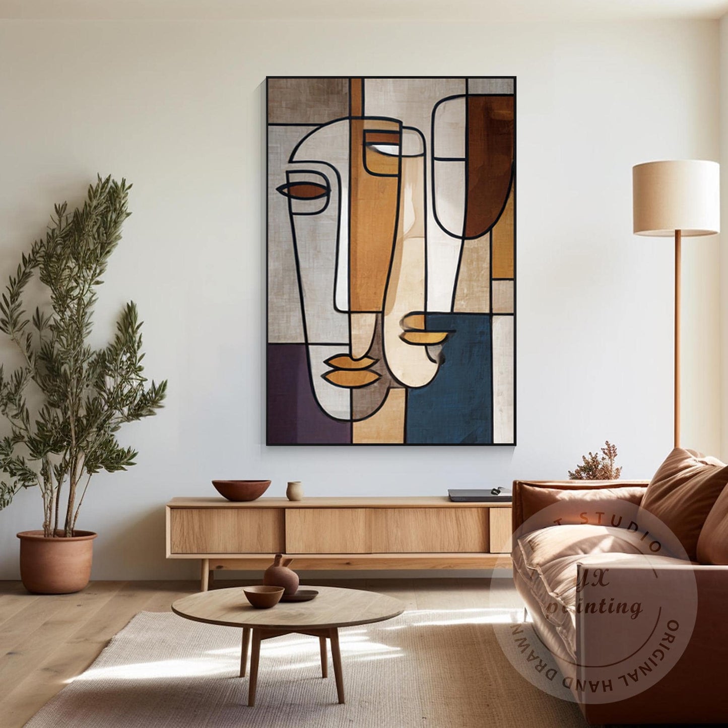 Abstract Geometric Face Canvas Art, Minimalist Modern Portrait Painting, Oversiz #5