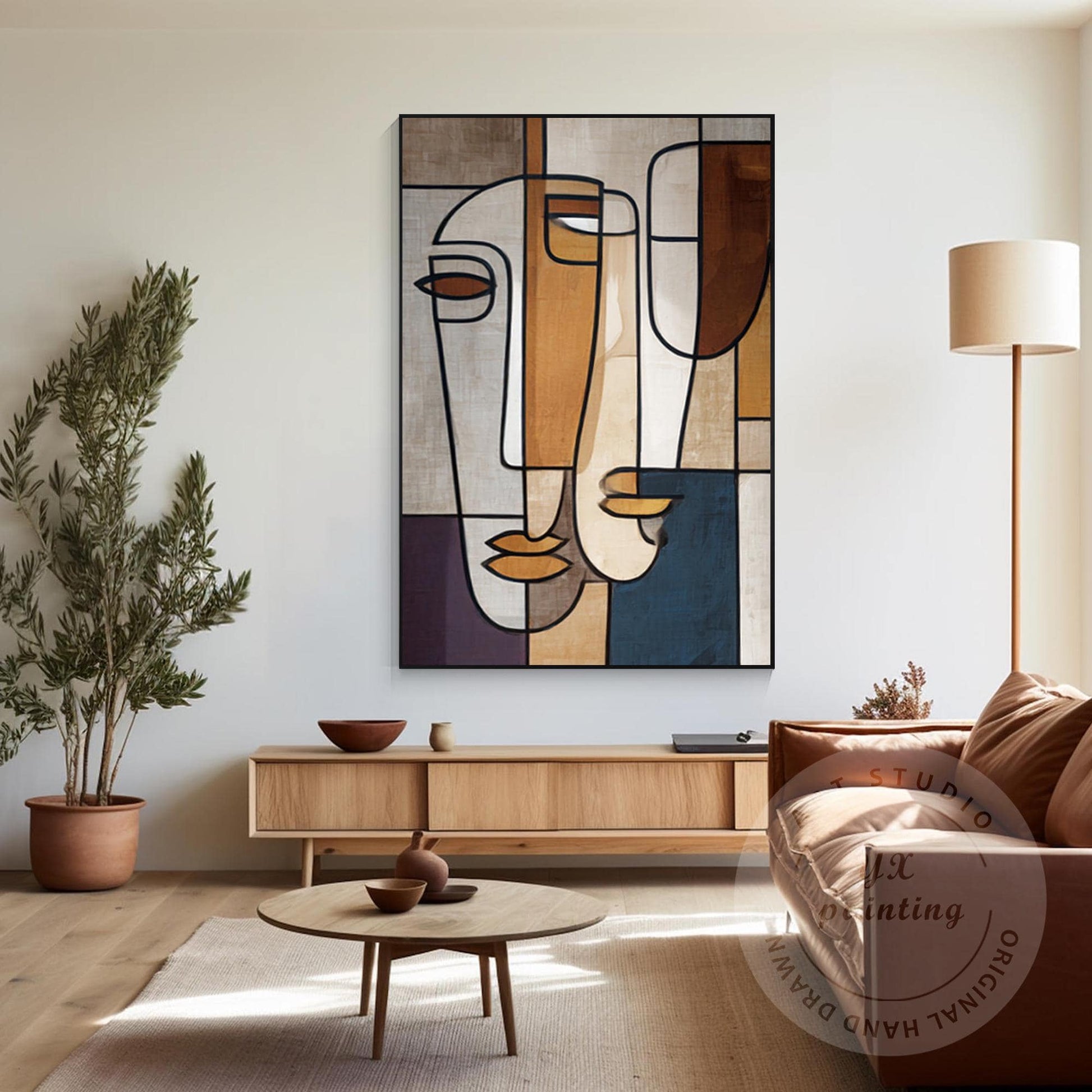 Abstract Geometric Face Canvas Art, Minimalist Modern Portrait Painting, Oversiz #5