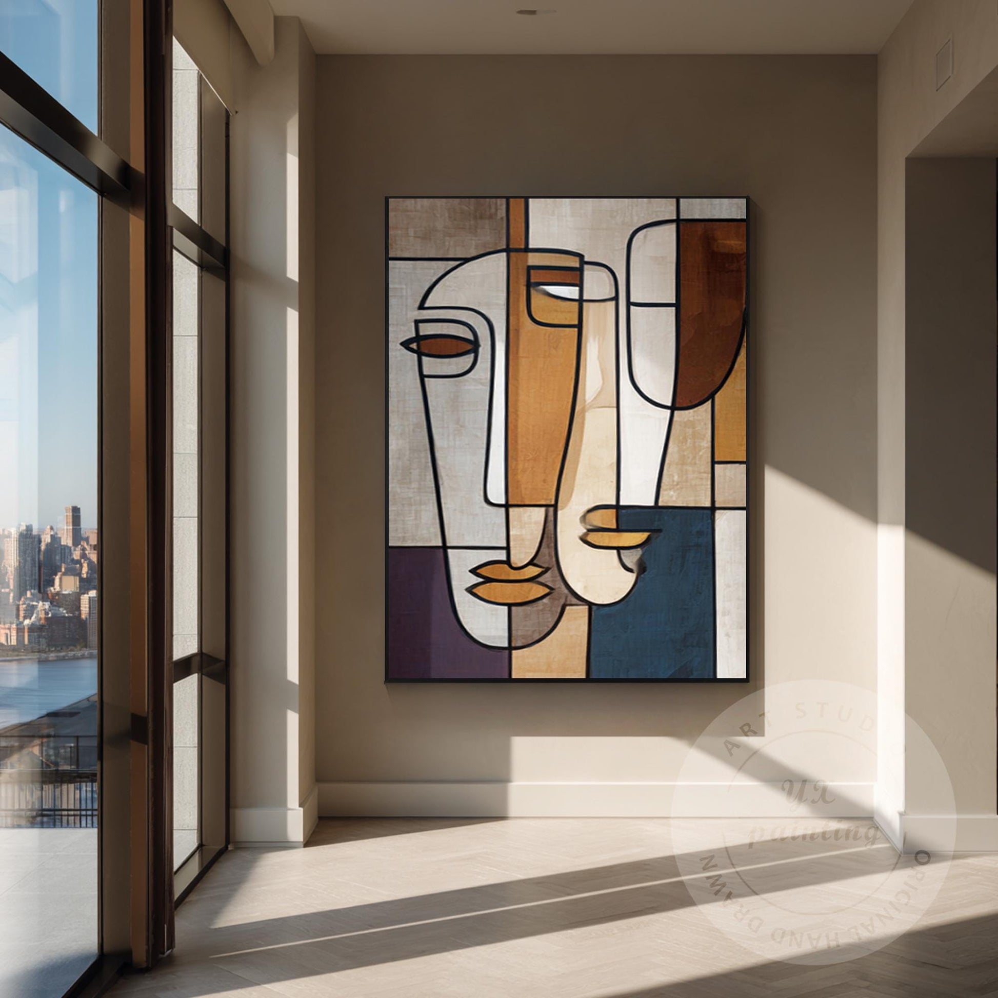 Abstract Geometric Face Canvas Art, Minimalist Modern Portrait Painting, Oversiz #6