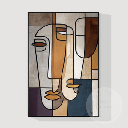 Abstract Geometric Face Canvas Art, Minimalist Modern Portrait Painting, Oversiz #9