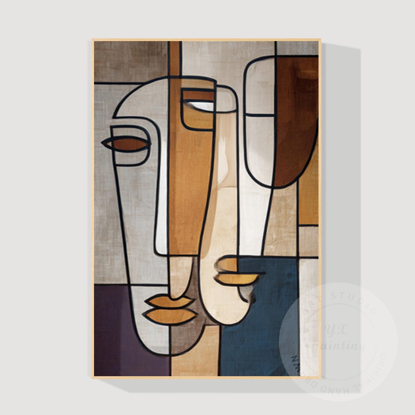 Abstract Geometric Face Canvas Art, Minimalist Modern Portrait Painting, Oversiz #10