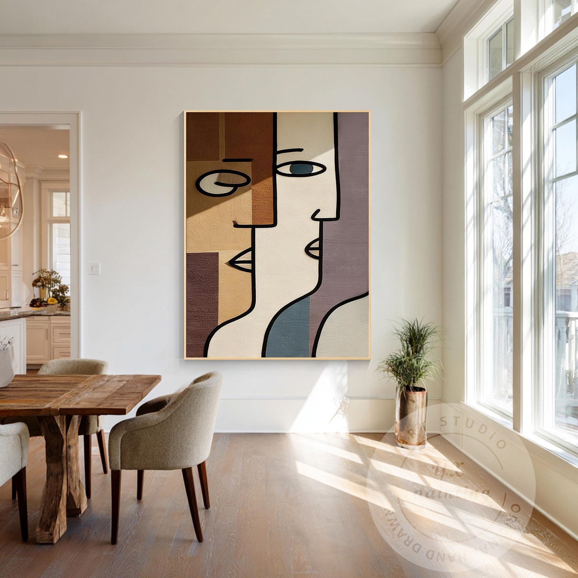 Abstract Geometric Face Wall Art, Minimalist Modern Portrait Painting, Large Can #2