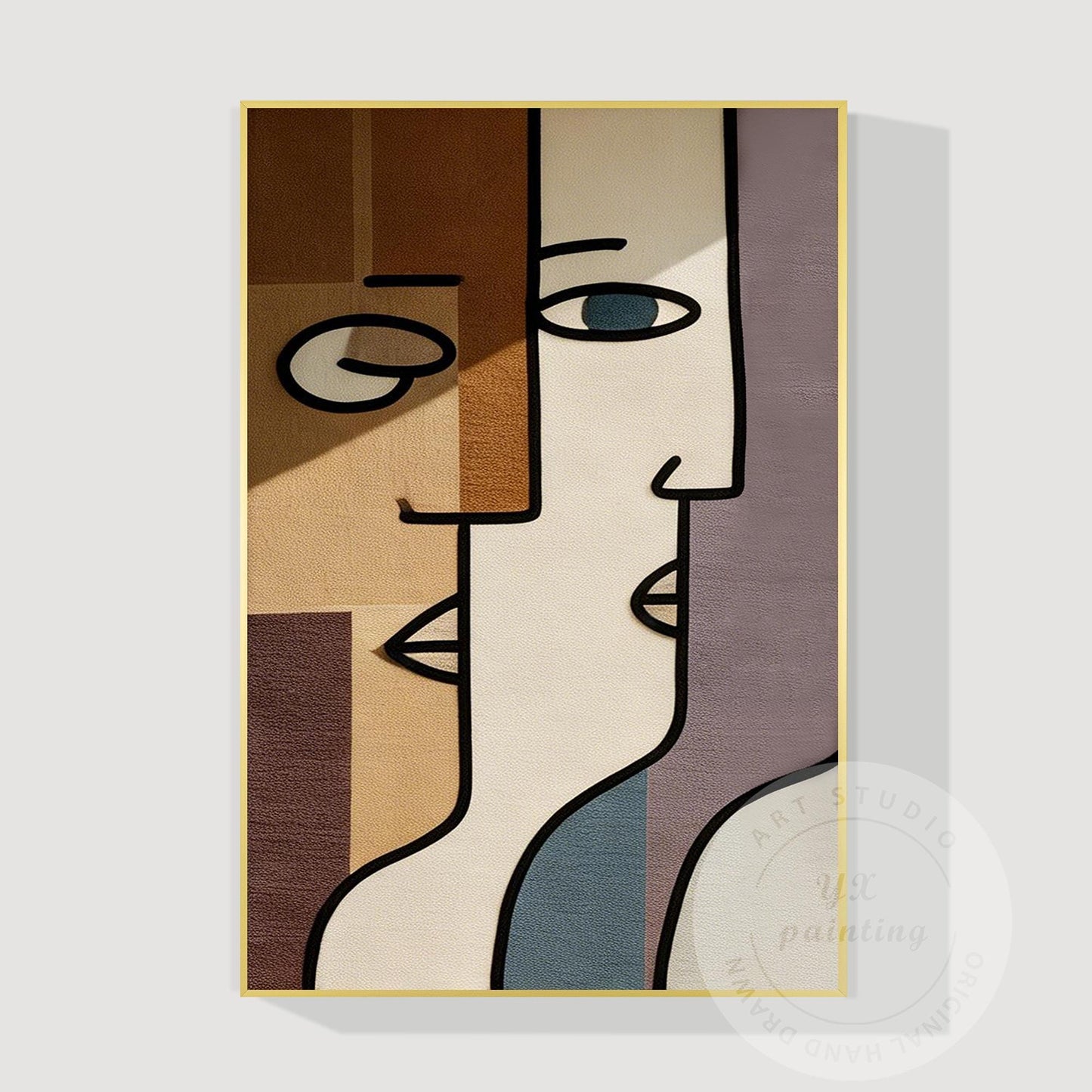 Abstract Geometric Face Wall Art, Minimalist Modern Portrait Painting, Large Can #11