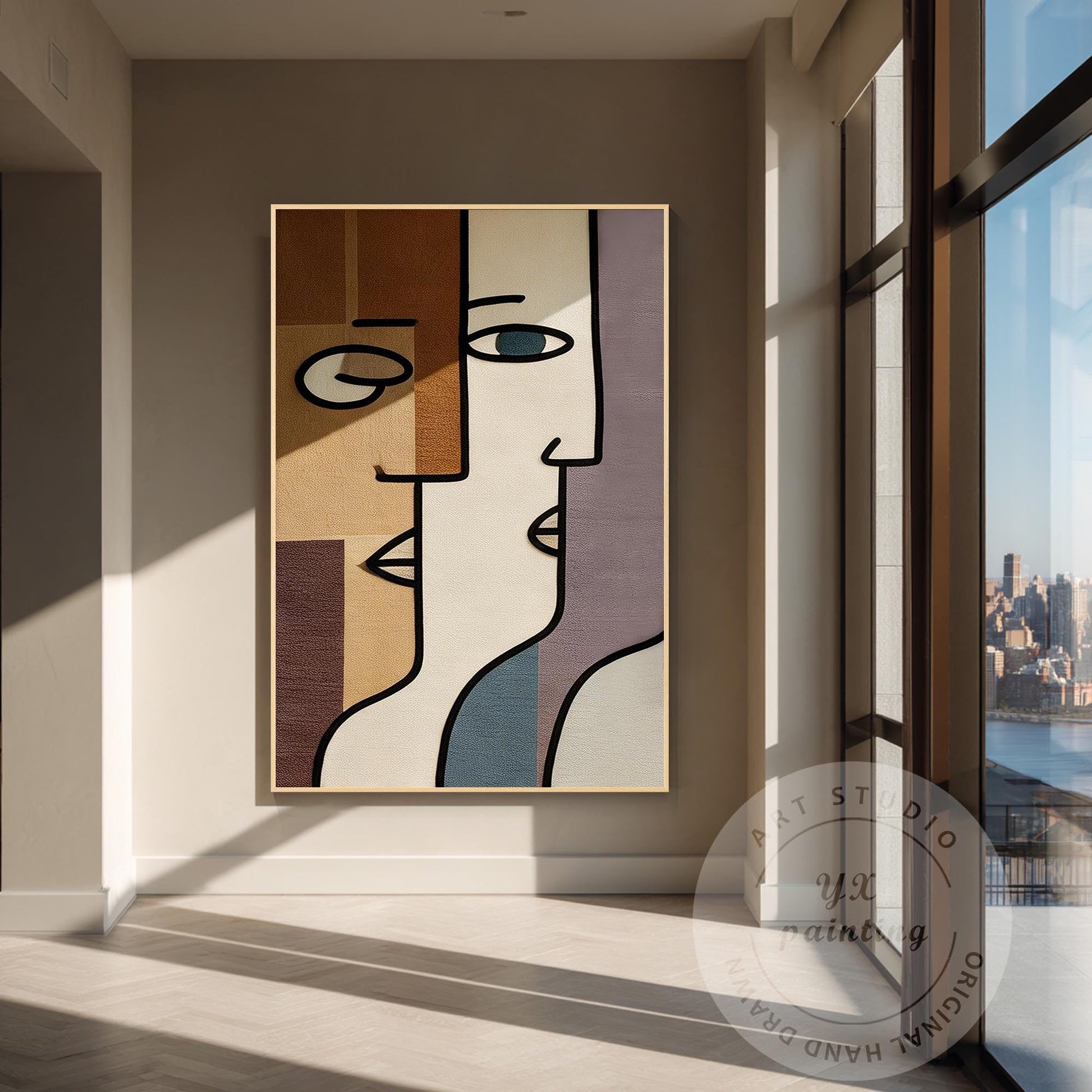 Abstract Geometric Face Wall Art, Minimalist Modern Portrait Painting, Large Can #3