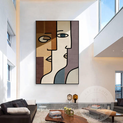 Abstract Geometric Face Wall Art, Minimalist Modern Portrait Painting, Large Can #4