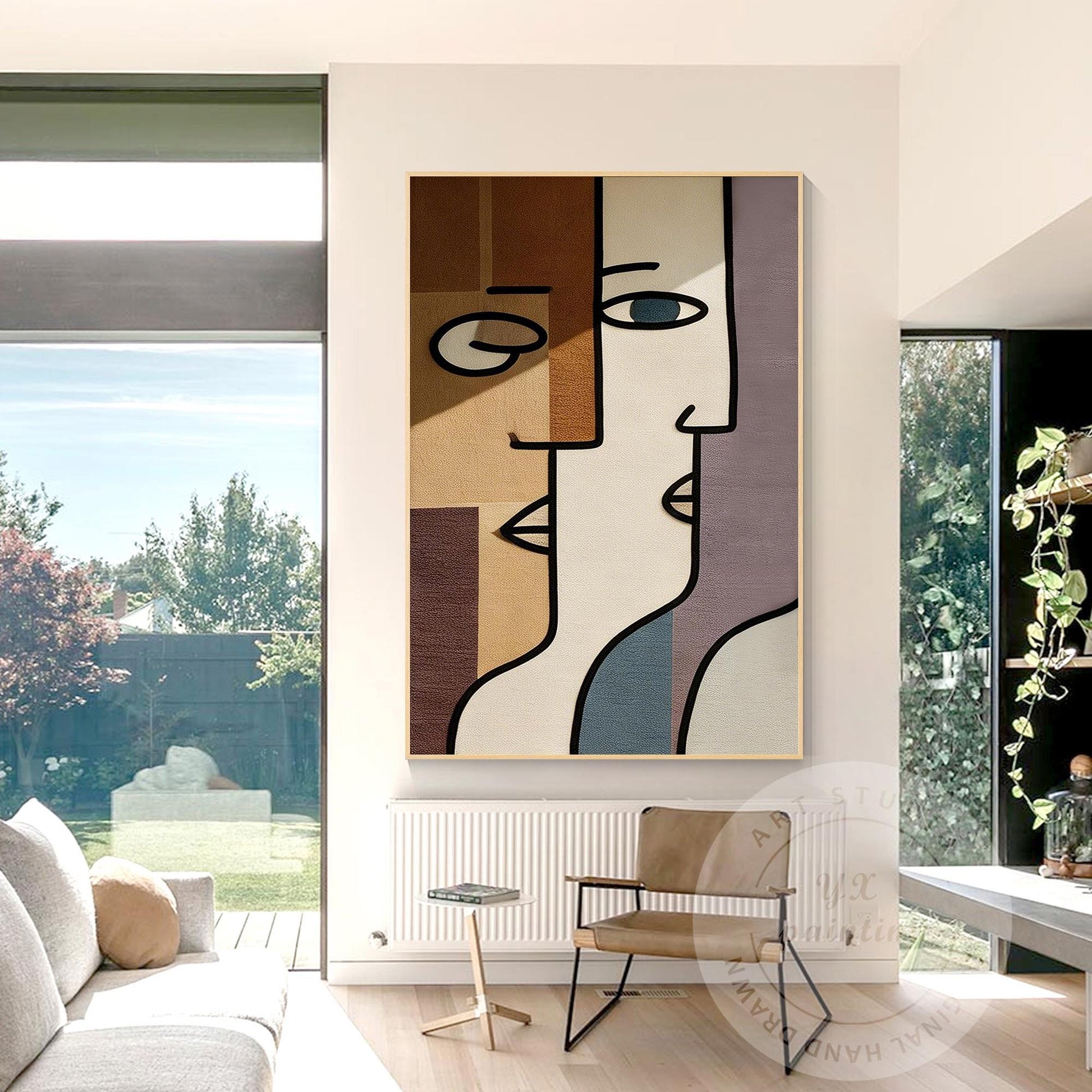Abstract Geometric Face Wall Art, Minimalist Modern Portrait Painting, Large Can #5