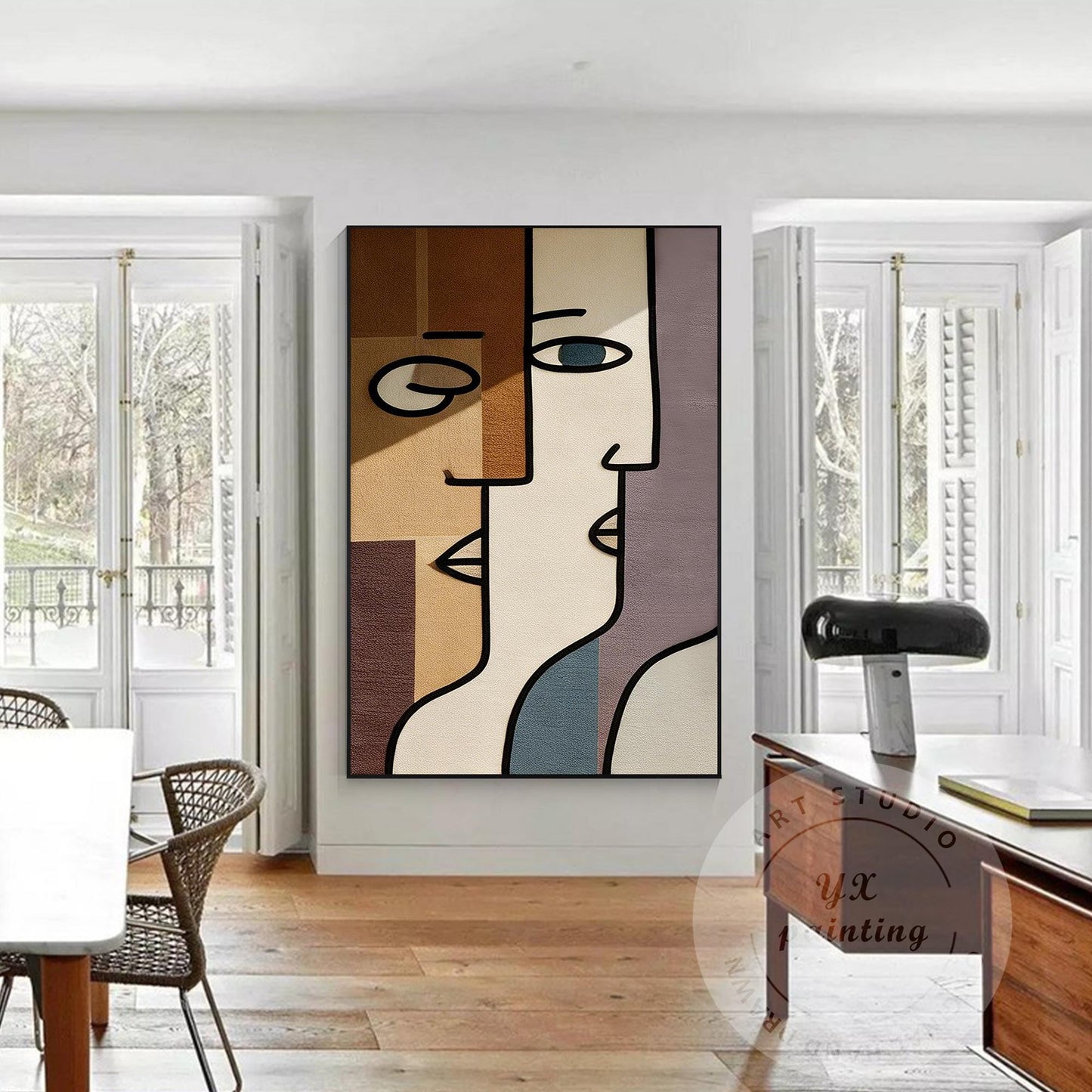 Abstract Geometric Face Wall Art, Minimalist Modern Portrait Painting, Large Can #6
