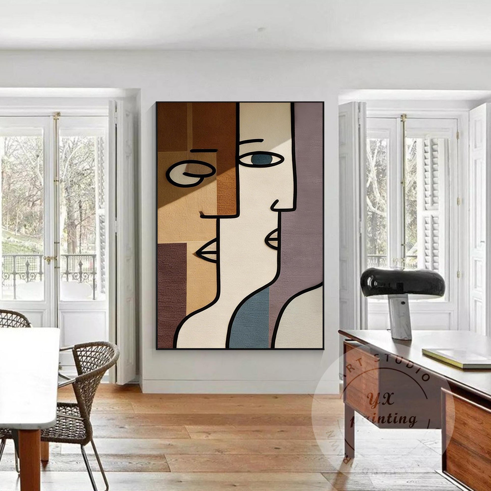 Abstract Geometric Face Wall Art, Minimalist Modern Portrait Painting, Large Can #6