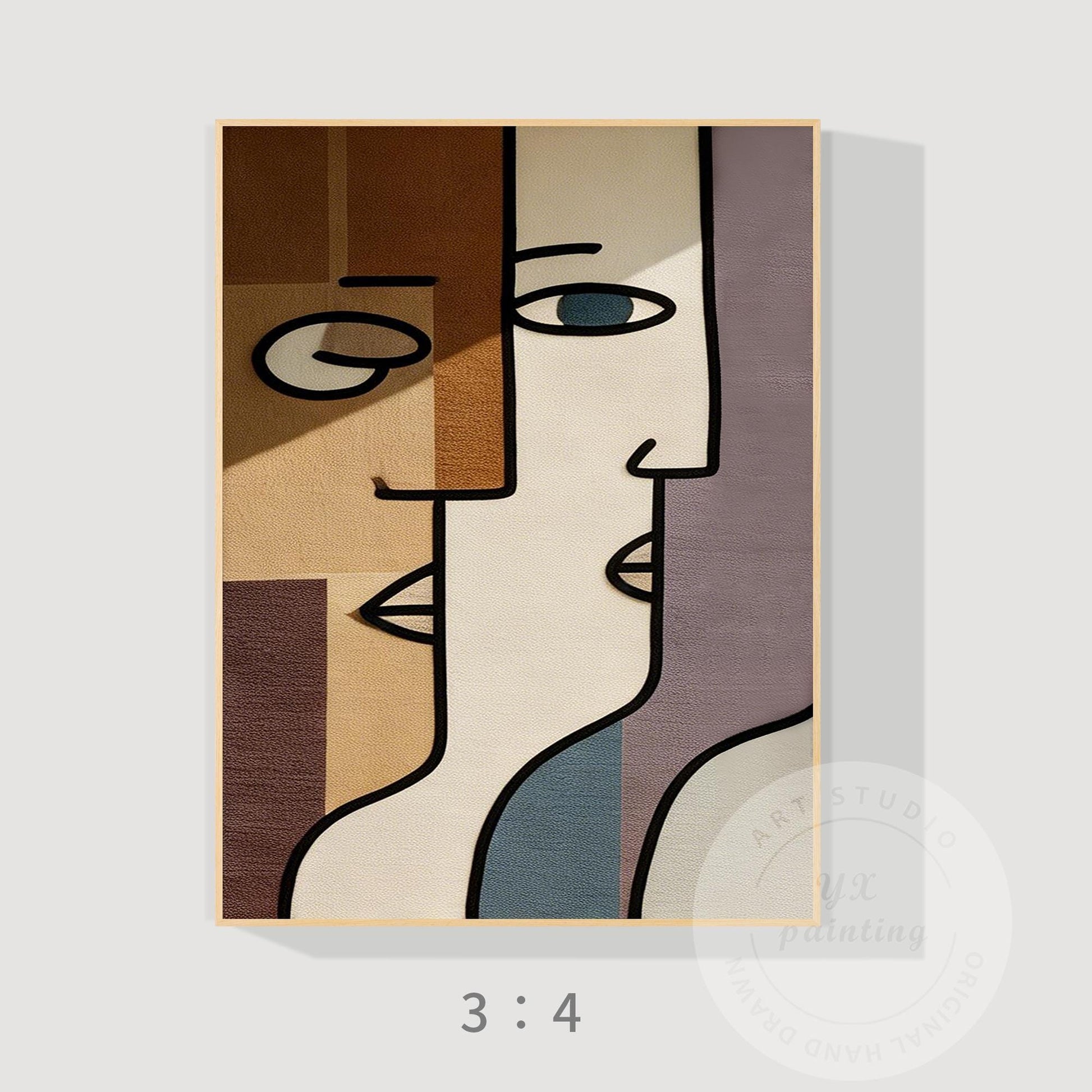 Abstract Geometric Face Wall Art, Minimalist Modern Portrait Painting, Large Can #7