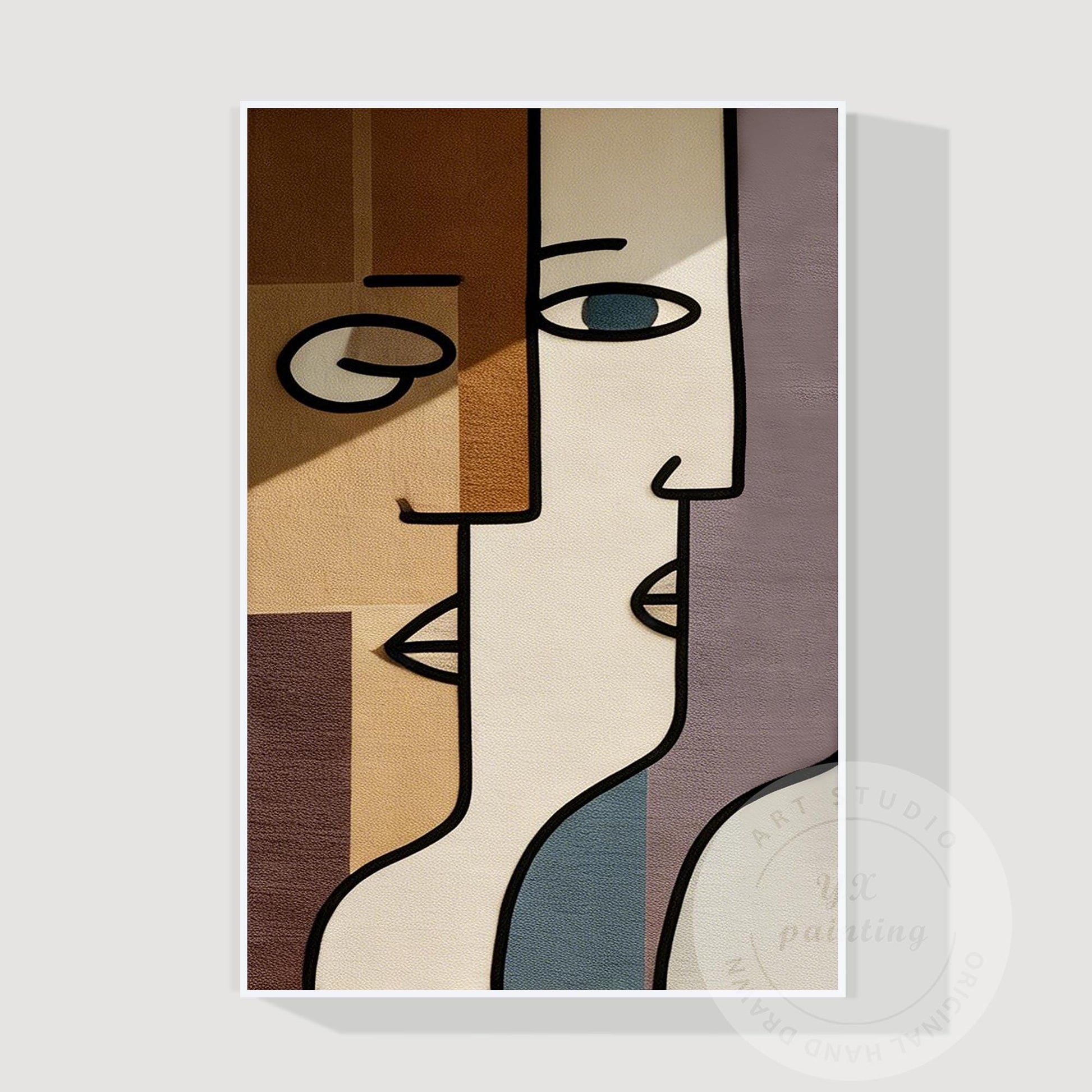 Abstract Geometric Face Wall Art, Minimalist Modern Portrait Painting, Large Can #8