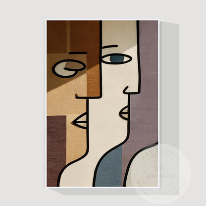 Abstract Geometric Face Wall Art, Minimalist Modern Portrait Painting, Large Can #8