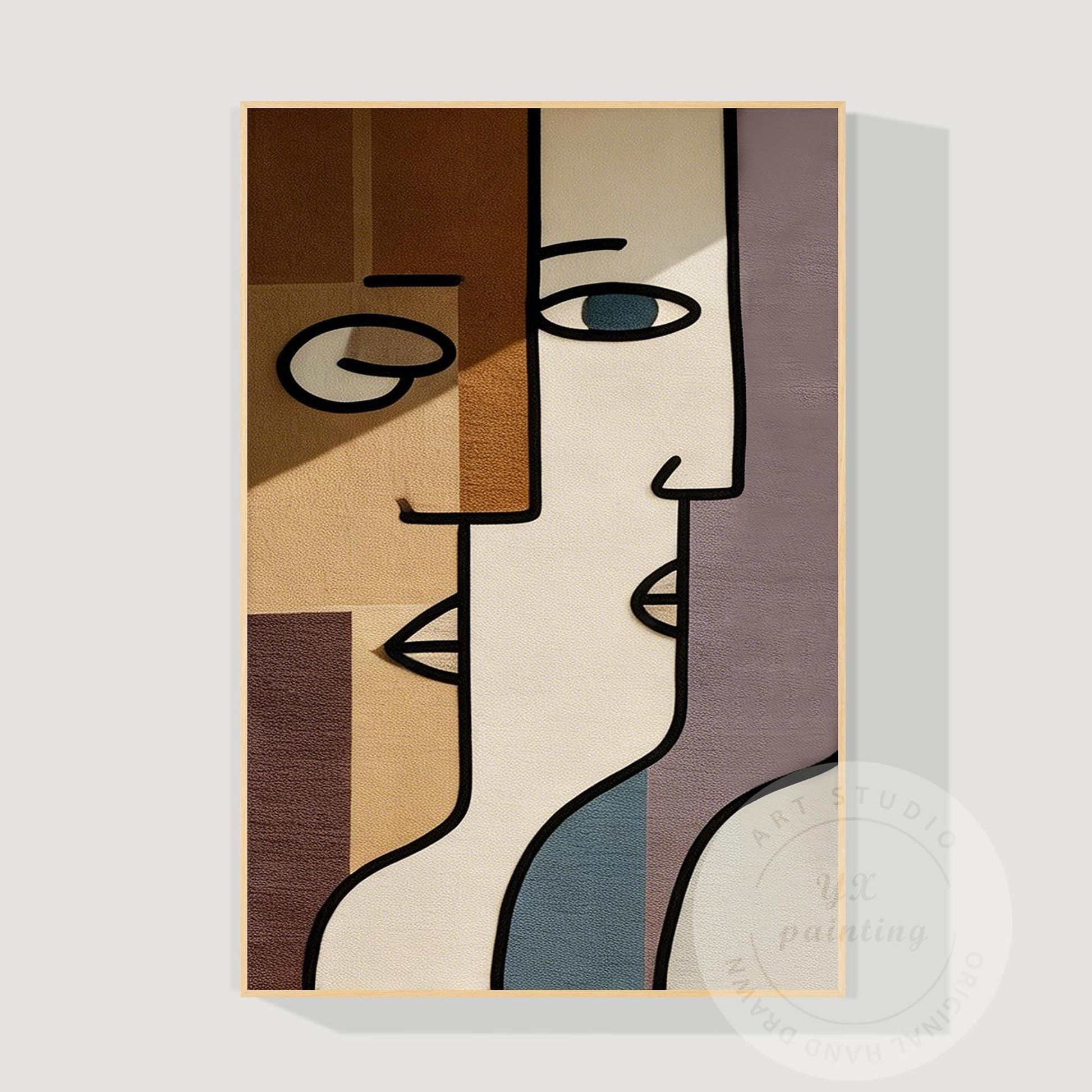 Abstract Geometric Face Wall Art, Minimalist Modern Portrait Painting, Large Can #10