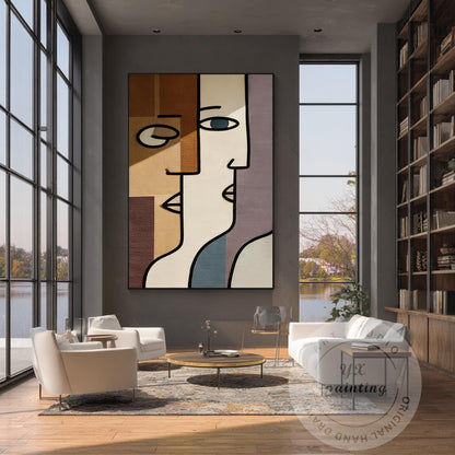 Abstract Geometric Face Wall Art, Minimalist Modern Portrait Painting, Large Can #1