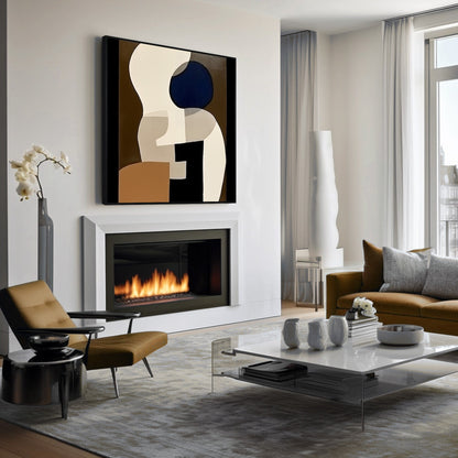 Abstract Geometric Painting: Large Black Brown Organic Shapes, Industrial Art #2
