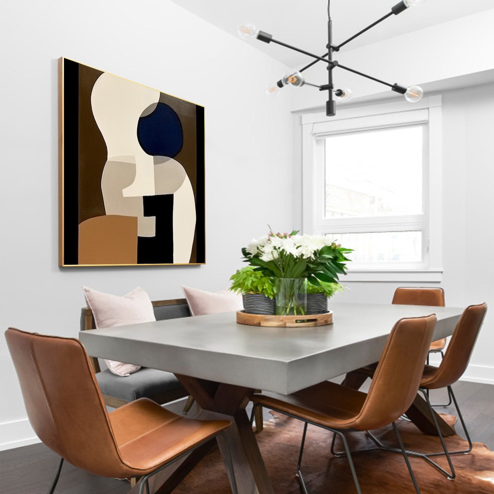 Abstract Geometric Painting: Large Black Brown Organic Shapes, Industrial Art #3