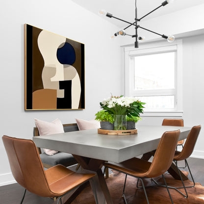 Abstract Geometric Painting: Large Black Brown Organic Shapes, Industrial Art #3