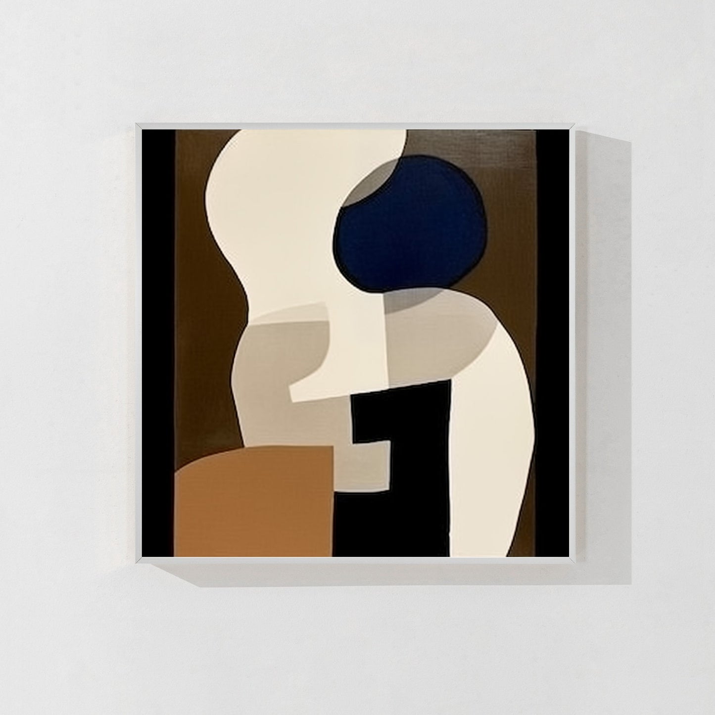 Abstract Geometric Painting: Large Black Brown Organic Shapes, Industrial Art #8