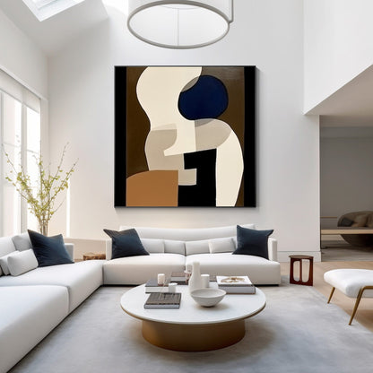 Abstract Geometric Painting: Large Black Brown Organic Shapes, Industrial Art #1