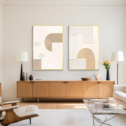 Abstract Geometric Painting Set: Beige Textured Organic Art on Canvas #2