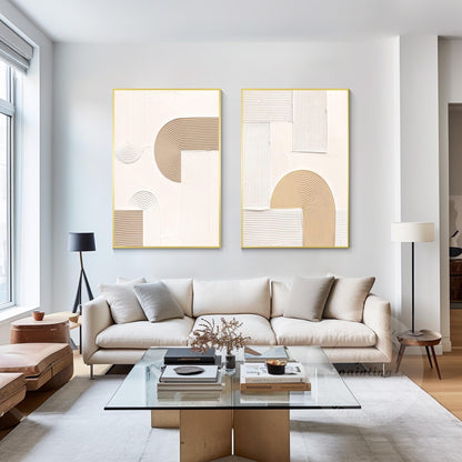 Abstract Geometric Painting Set: Beige Textured Organic Art on Canvas #3