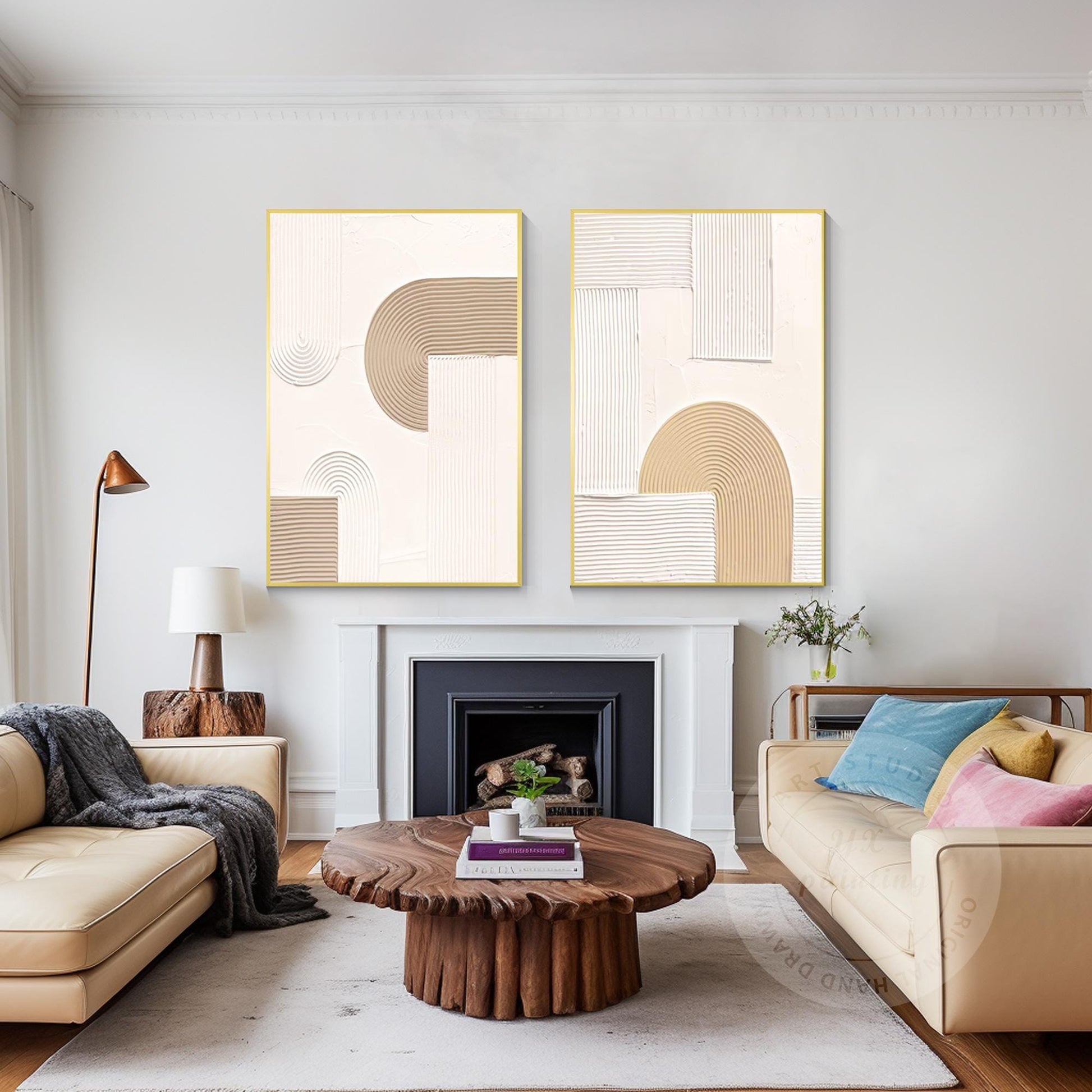 Abstract Geometric Painting Set: Beige Textured Organic Art on Canvas #4