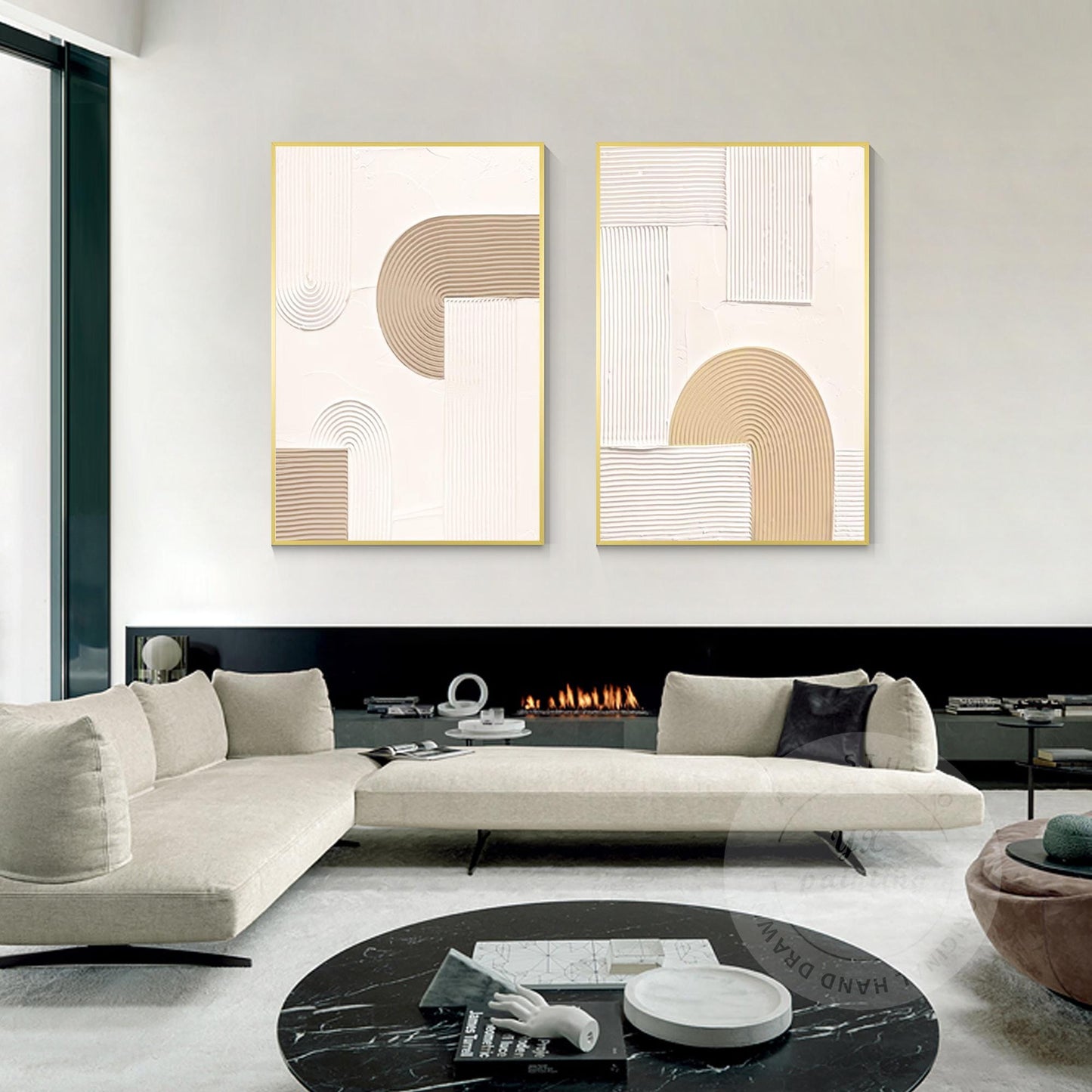 Abstract Geometric Painting Set: Beige Textured Organic Art on Canvas #5